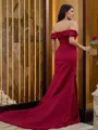 Sheath/Column Off-the-Shoulder Sleeveless Sweep Train Mesmerizing Satin Prom Dresses