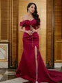 Sheath/Column Off-the-Shoulder Sleeveless Sweep Train Mesmerizing Satin Prom Dresses