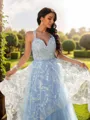A-line V-Neck Sleeveless Floor-Length Balanced Tulle Prom Dresses