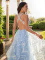 A-line V-Neck Sleeveless Floor-Length Balanced Tulle Prom Dresses