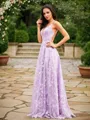 A-line V-Neck Classic Sleeveless Sweep Train Lace Prom Dresses