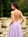 A-line V-Neck Classic Sleeveless Sweep Train Lace Prom Dresses