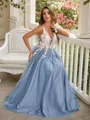 A-line V-Neck Sleeveless Floor-Length Charming Tulle Prom Dresses