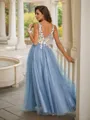 A-line V-Neck Sleeveless Floor-Length Charming Tulle Prom Dresses