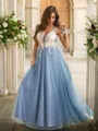A-line V-Neck Sleeveless Floor-Length Charming Tulle Prom Dresses