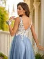 A-line V-Neck Sleeveless Floor-Length Charming Tulle Prom Dresses