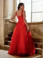 Perfect A-line Off-the-Shoulder Sleeveless Floor-Length Tulle Prom Dresses