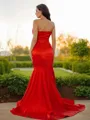 Trumpet/Mermaid Sweetheart Sleeveless Svelte Sweep Train Satin Prom Dresses