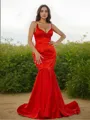 Trumpet/Mermaid Sweetheart Sleeveless Svelte Sweep Train Satin Prom Dresses