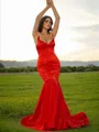 Trumpet/Mermaid Sweetheart Sleeveless Svelte Sweep Train Satin Prom Dresses