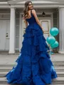 Princess A-line Tulle Straps Sweep Train Prom Dress With Slit