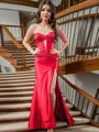 Dreamy Sheath/Column Silk Like Satin Sweetheart Chapel Train Prom Dress With Slit