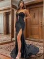 Dreamy Sheath/Column Silk Like Satin Sweetheart Chapel Train Prom Dress With Slit