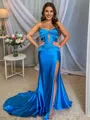 Dreamy Sheath/Column Silk Like Satin Sweetheart Chapel Train Prom Dress With Slit