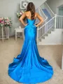 Dreamy Sheath/Column Silk Like Satin Sweetheart Chapel Train Prom Dress With Slit