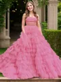 A-line Princess Straight Court Train Corset Prom Dress