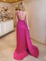 Sheath/Column Glamourous One-Shoulder Silk like Satin Sweep Train Prom Dress With Slit