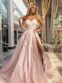 Subtle A-line Sweetheart Sweep Train Tulle Corset Prom Dress With Slit