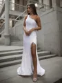 Sheath/Column Stylish One-Shoulder Sweep Train Prom Dress With Slit