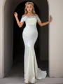 Graceful Sheath/Column Cold Shoulder Sweep Train Silk like Satin Prom Dress