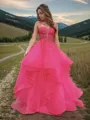 Minimalist A-line Straps Floor-Length Corset Prom Dress With Appliques Lace