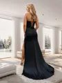 Modest Sheath/Column Sweetheart Sweep Train Silk like Satin Corset Prom Dress With Slit
