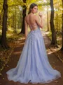 A-line Fashion V-neck Sweep Train Corset Prom Dress With Slit