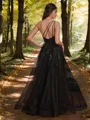 A-line Glam One-Shoulder Floor-Length Tulle Prom Dress With Slit