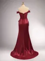 Chic Sheath/Column Off-the-Shoulder Sweep Train Silk like Satin Corset Prom Dress With Slit