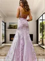 Sheath/Column Glam Spaghetti Straps Floor-Length Sequins Prom Dress With Slit