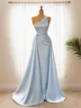 Glamorous Sheath/Column One-Shoulder Floor-Length Silk like Satin Prom Dress With Ruched