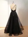 A-line Glam One-Shoulder Floor-Length Tulle Prom Dress With Slit