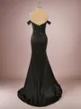 Sheath/Column Sexy Off-the-Shoulder Sweep Train Silk like Satin Corset Prom Dress With Slit