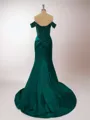 Crisp Sheath/Column Off-the-Shoulder Sweep Train Silk like Satin Corset Prom Dress With Slit
