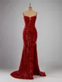 Sheath/Column Teasing Spaghetti Straps Sweep Train Sequins Corset Prom Dress With Slit