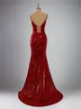Sheath/Column Teasing Spaghetti Straps Sweep Train Sequins Corset Prom Dress With Slit