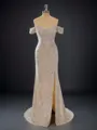 Graceful Sheath/Column Off-the-Shoulder Sweep Train Prom Dress With Slit