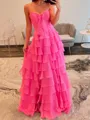 Unique A-line Sweetheart Cascading Ruffles Sweep Train Prom Dress
