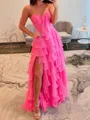 Unique A-line Sweetheart Cascading Ruffles Sweep Train Prom Dress