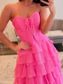 Unique A-line Sweetheart Cascading Ruffles Sweep Train Prom Dress