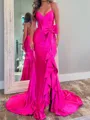 Elegant Sheath V-Neck Bow Court Train Corset Prom Dress