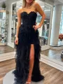 Exquisite A-line Sweetheart Appliques Lace Floor-Length Tulle Prom Dress