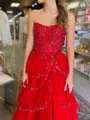 Luxurious A-line Straight Appliques Lace Sweep Train Tulle Corset Prom Dress