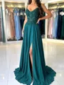 Fashion-forward A-line V-Neck Appliques Lace Sweep Train Chiffon Corset Prom Dress
