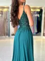 Fashion-forward A-line V-Neck Appliques Lace Sweep Train Chiffon Corset Prom Dress