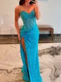 Hermosos Sheath Sweetheart Beading Sweep Train Velvet Sequins Prom Dress
