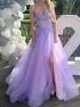 Splendiferous A-line Sweetheart Appliques Lace Floor-Length Tulle Corset Prom Dress