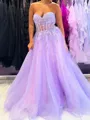 Splendiferous A-line Sweetheart Appliques Lace Floor-Length Tulle Corset Prom Dress