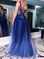 Unique A-line V-Neck Ruffles Sweep Train Prom Dress