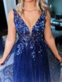 Unique A-line V-Neck Ruffles Sweep Train Prom Dress